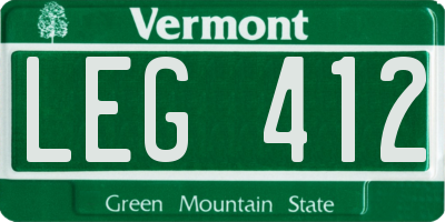 VT license plate LEG412