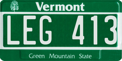 VT license plate LEG413