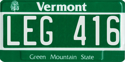VT license plate LEG416