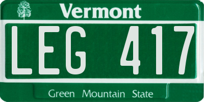 VT license plate LEG417