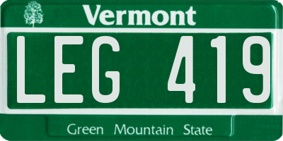 VT license plate LEG419