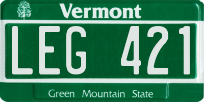 VT license plate LEG421