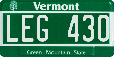 VT license plate LEG430