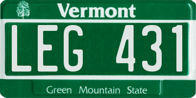 VT license plate LEG431