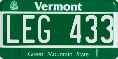VT license plate LEG433