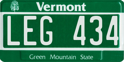 VT license plate LEG434