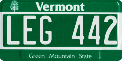 VT license plate LEG442