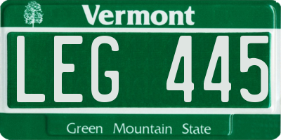 VT license plate LEG445