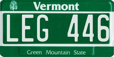 VT license plate LEG446