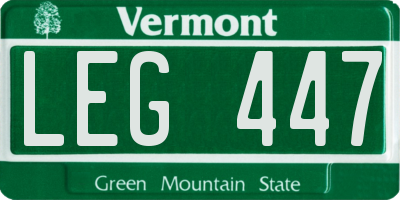 VT license plate LEG447