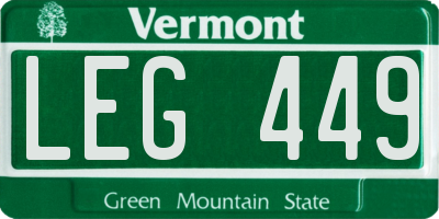 VT license plate LEG449