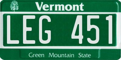 VT license plate LEG451