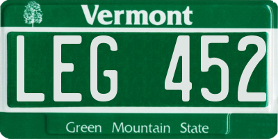 VT license plate LEG452
