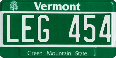 VT license plate LEG454