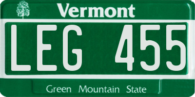 VT license plate LEG455