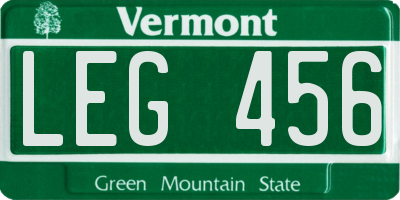 VT license plate LEG456