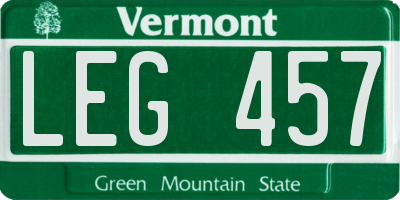 VT license plate LEG457