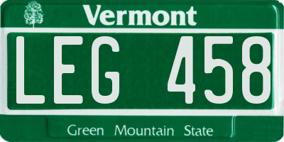 VT license plate LEG458