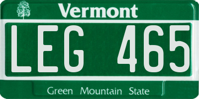 VT license plate LEG465