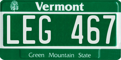 VT license plate LEG467