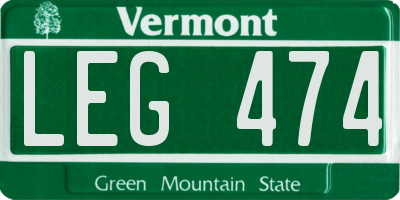 VT license plate LEG474