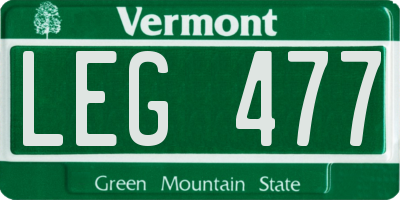 VT license plate LEG477