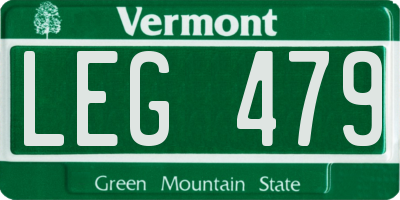 VT license plate LEG479