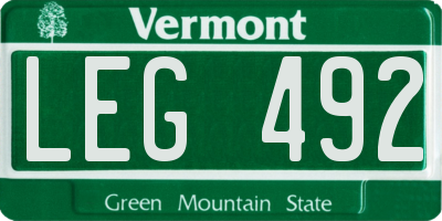 VT license plate LEG492