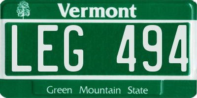 VT license plate LEG494