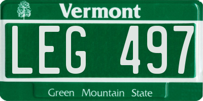 VT license plate LEG497