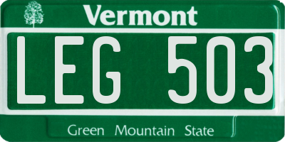 VT license plate LEG503