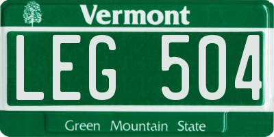 VT license plate LEG504