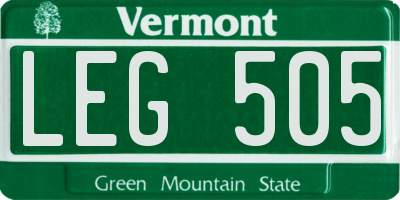 VT license plate LEG505