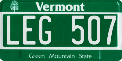 VT license plate LEG507