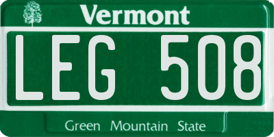 VT license plate LEG508