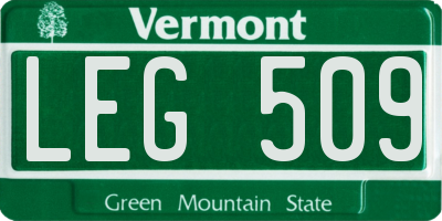 VT license plate LEG509