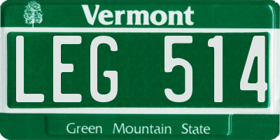 VT license plate LEG514