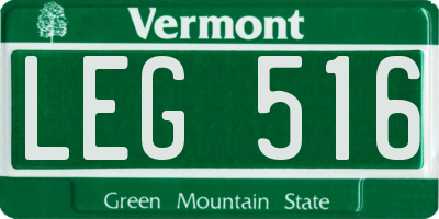 VT license plate LEG516