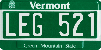 VT license plate LEG521