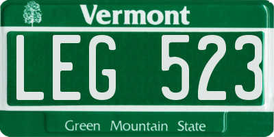 VT license plate LEG523