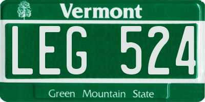 VT license plate LEG524