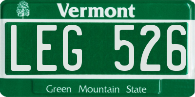 VT license plate LEG526