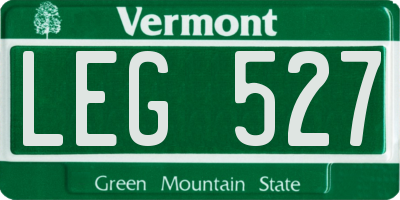 VT license plate LEG527