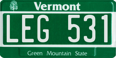 VT license plate LEG531