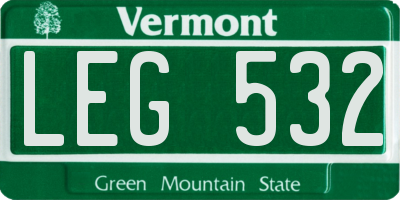 VT license plate LEG532