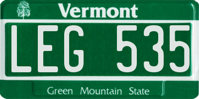 VT license plate LEG535