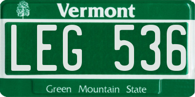 VT license plate LEG536