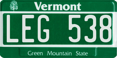 VT license plate LEG538