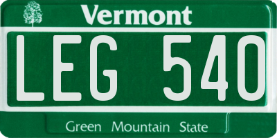VT license plate LEG540