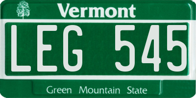VT license plate LEG545